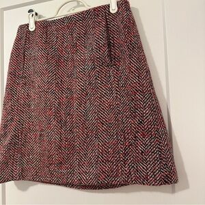 Loft Ann Taylor Black Red White Herringbone Wool Blend Skirt Size 2 Women’s